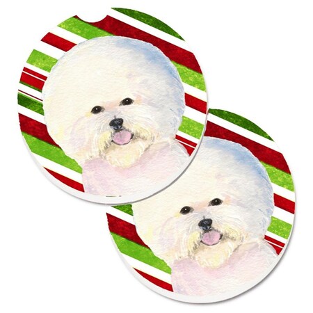 Carolines Treasures Bichon Frise Candy Cane Holiday Christmas Cup Holder Car Coaster, 2PK SS4595CARC